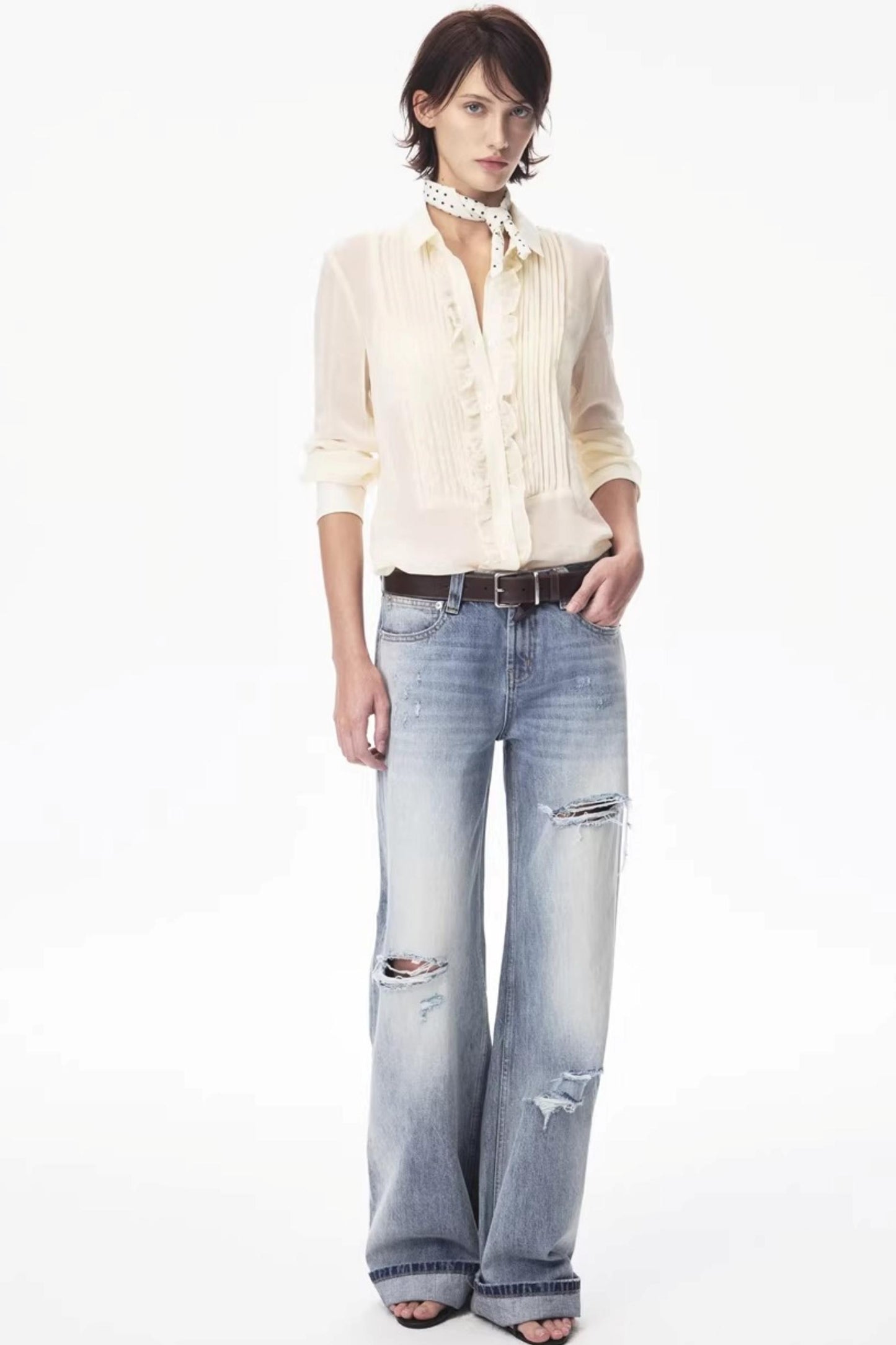 Lyocell Lace Pleated Shirt