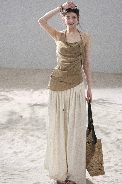 Watercolor Chiffon Wide-Leg Pants