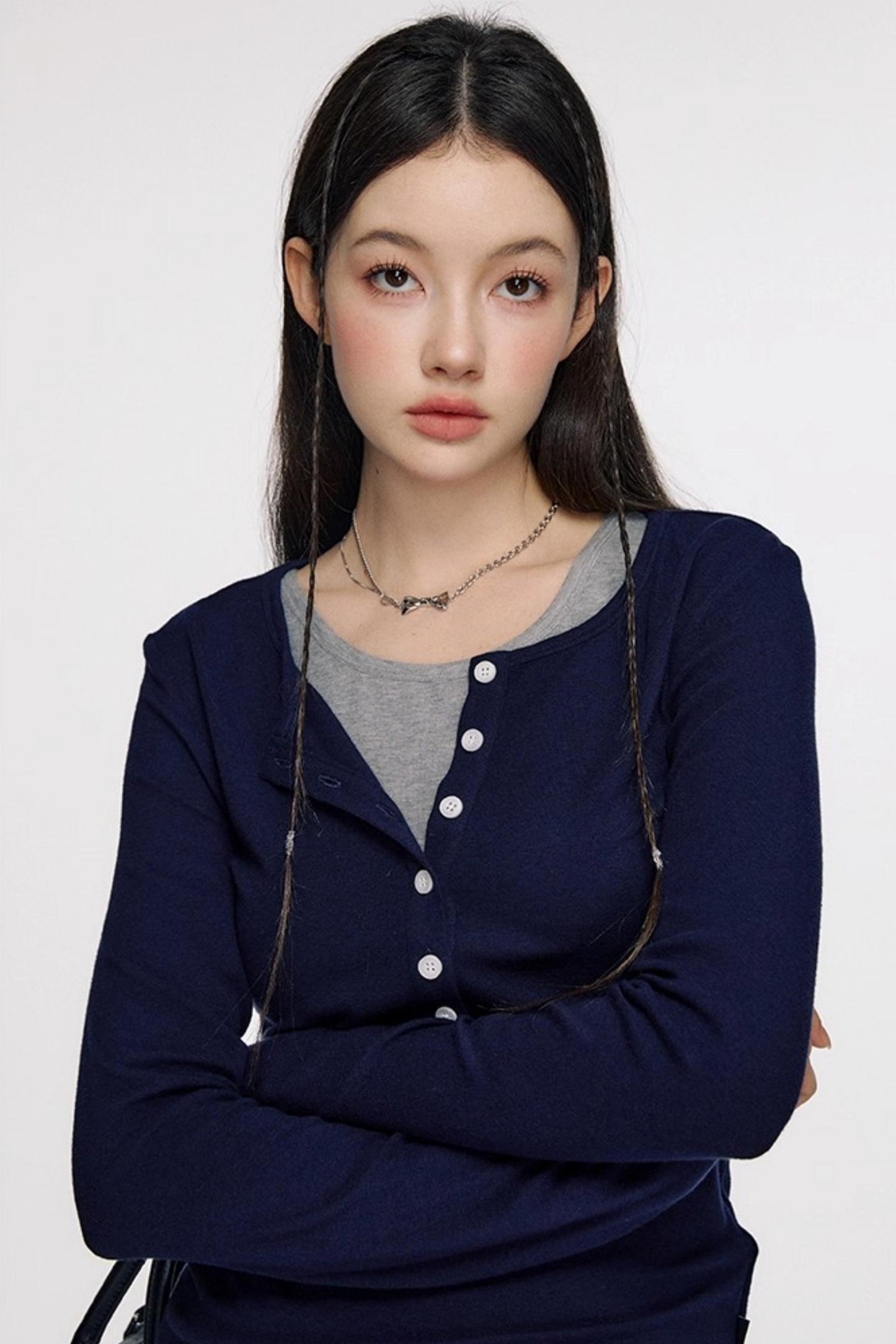 Open Front Long-Sleeved T-shirt & Vest Set-Up