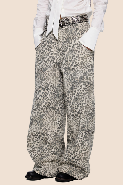 Leopard Print Retro Wide-Leg Jeans