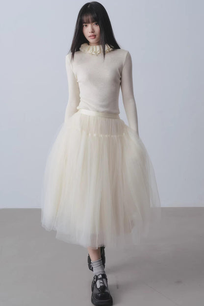 High-Waisted Beige Tutu Skirt