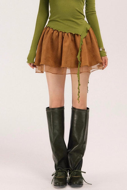 Suede Flower Bud Puffy Skirt