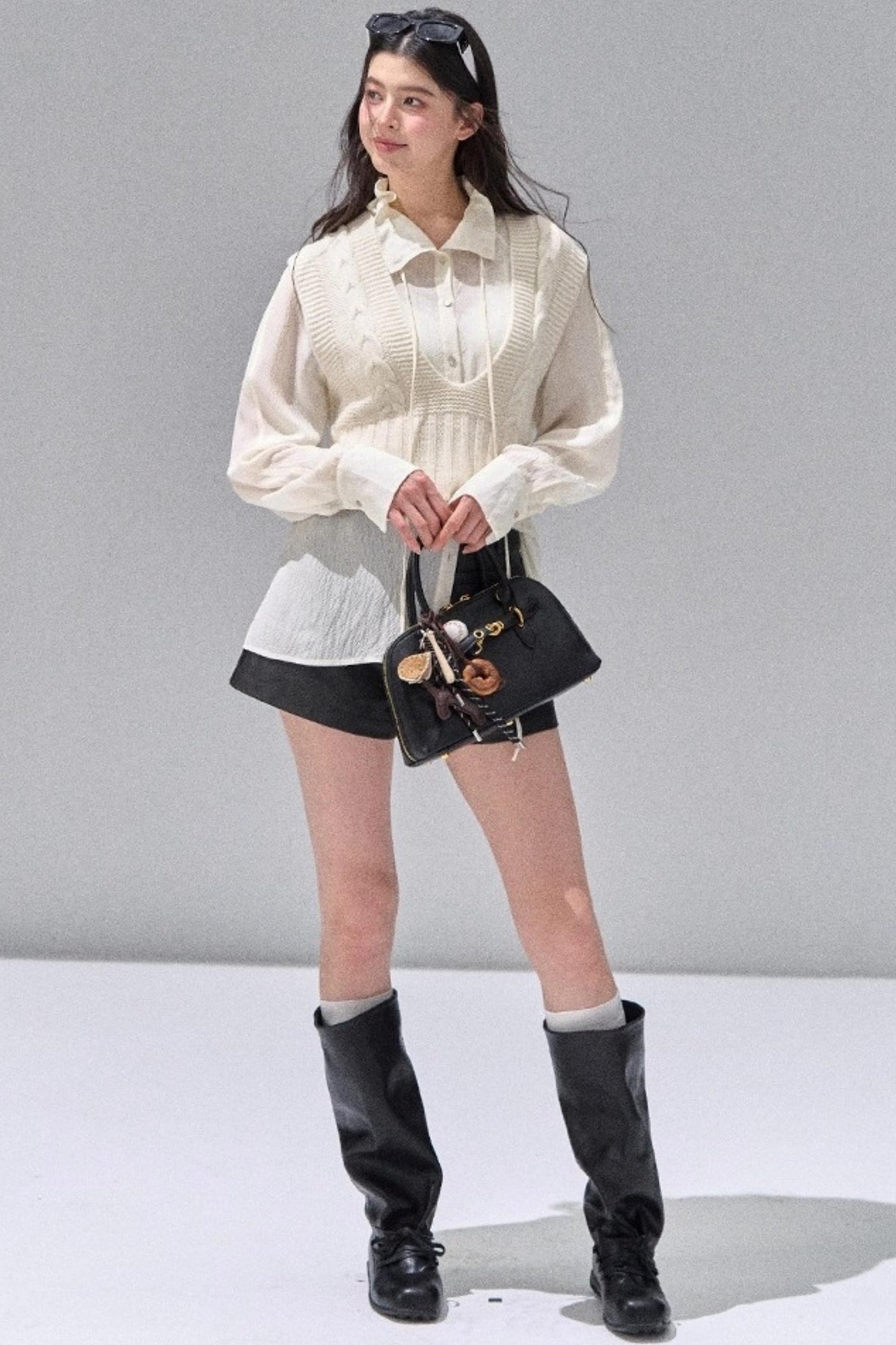 Fungus Edge Collar Drawstring Lace-up Shirt