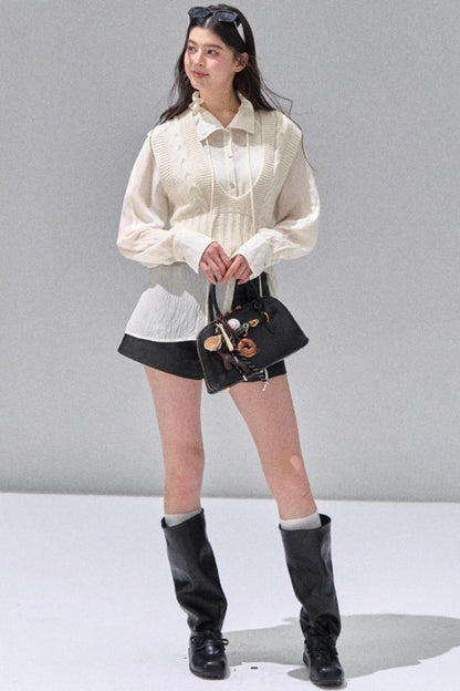 Fungus Edge Collar Drawstring Lace-up Shirt
