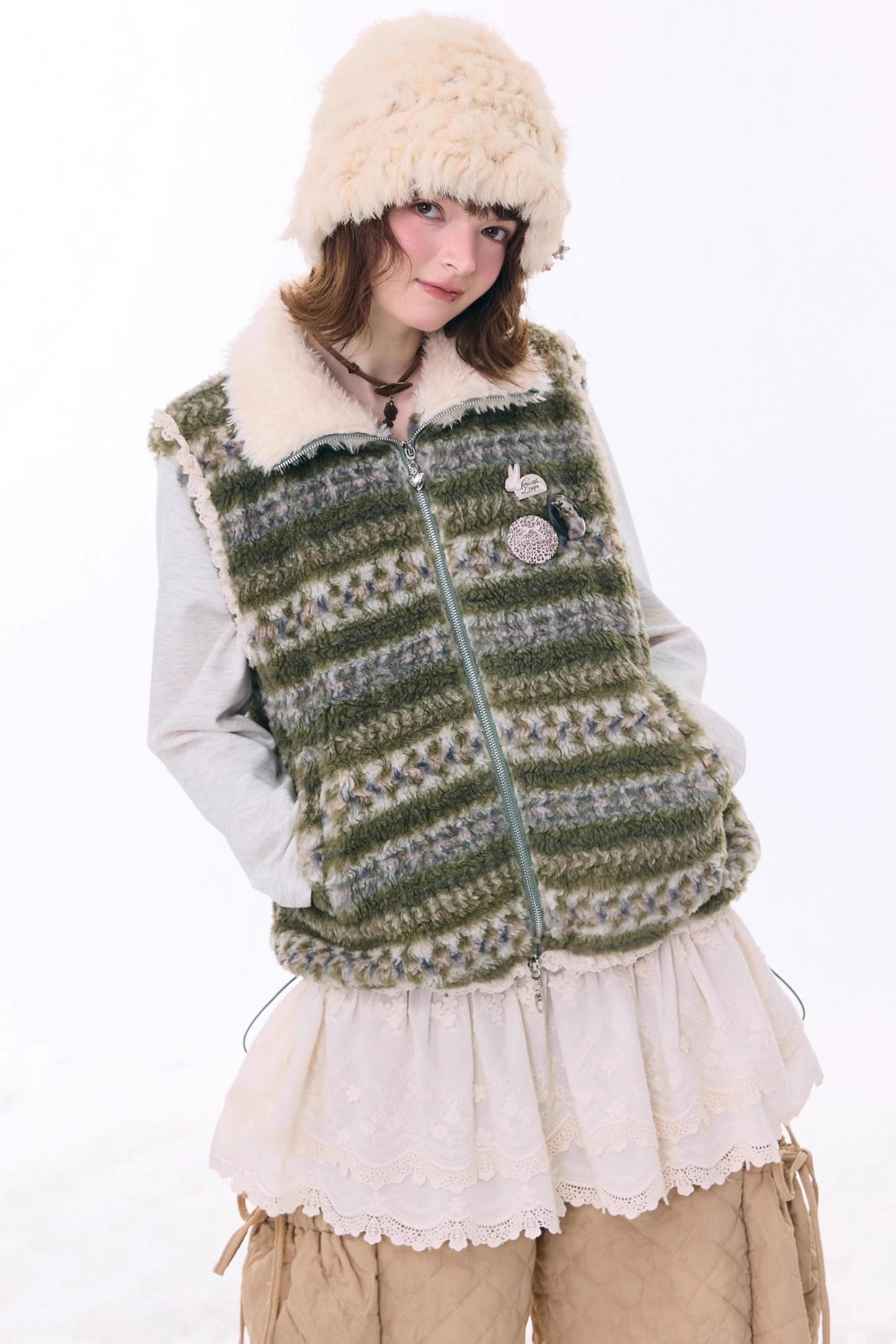 Retro Fair Isle Fleece Vest Jacket