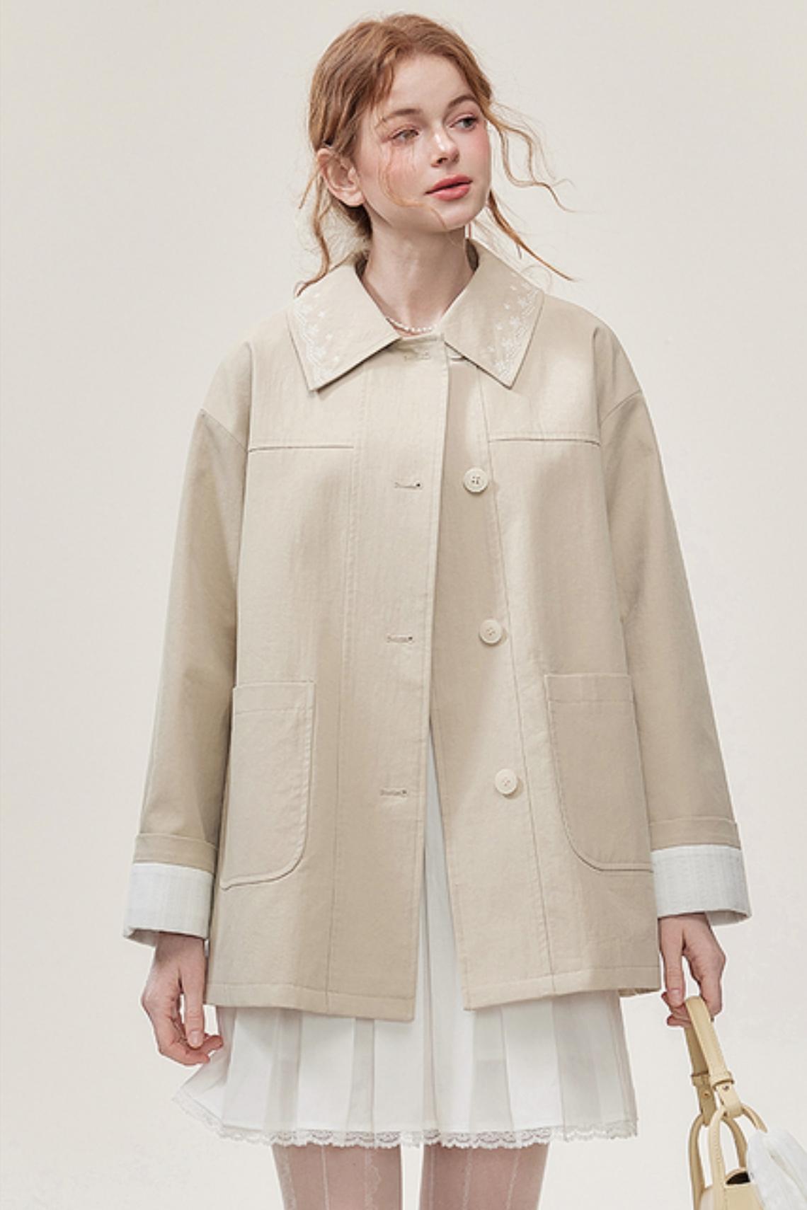 Khaki Embroidered Trench Coat