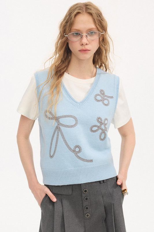 Dot Embroidery Knitted Vest