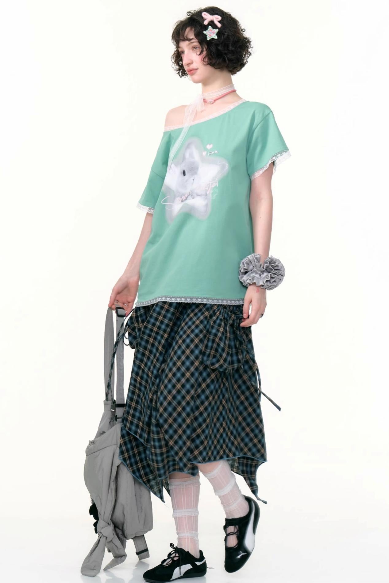 Star Rabbit Lace Short Sleeve T-shirt