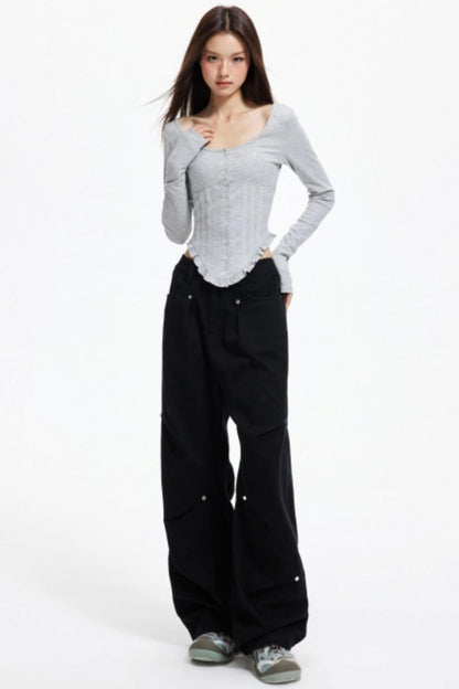 Functional Pleated Stud Cargo Pants