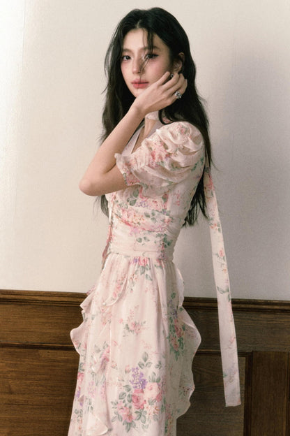 Pink Chiffon V-Neck Summer Dress