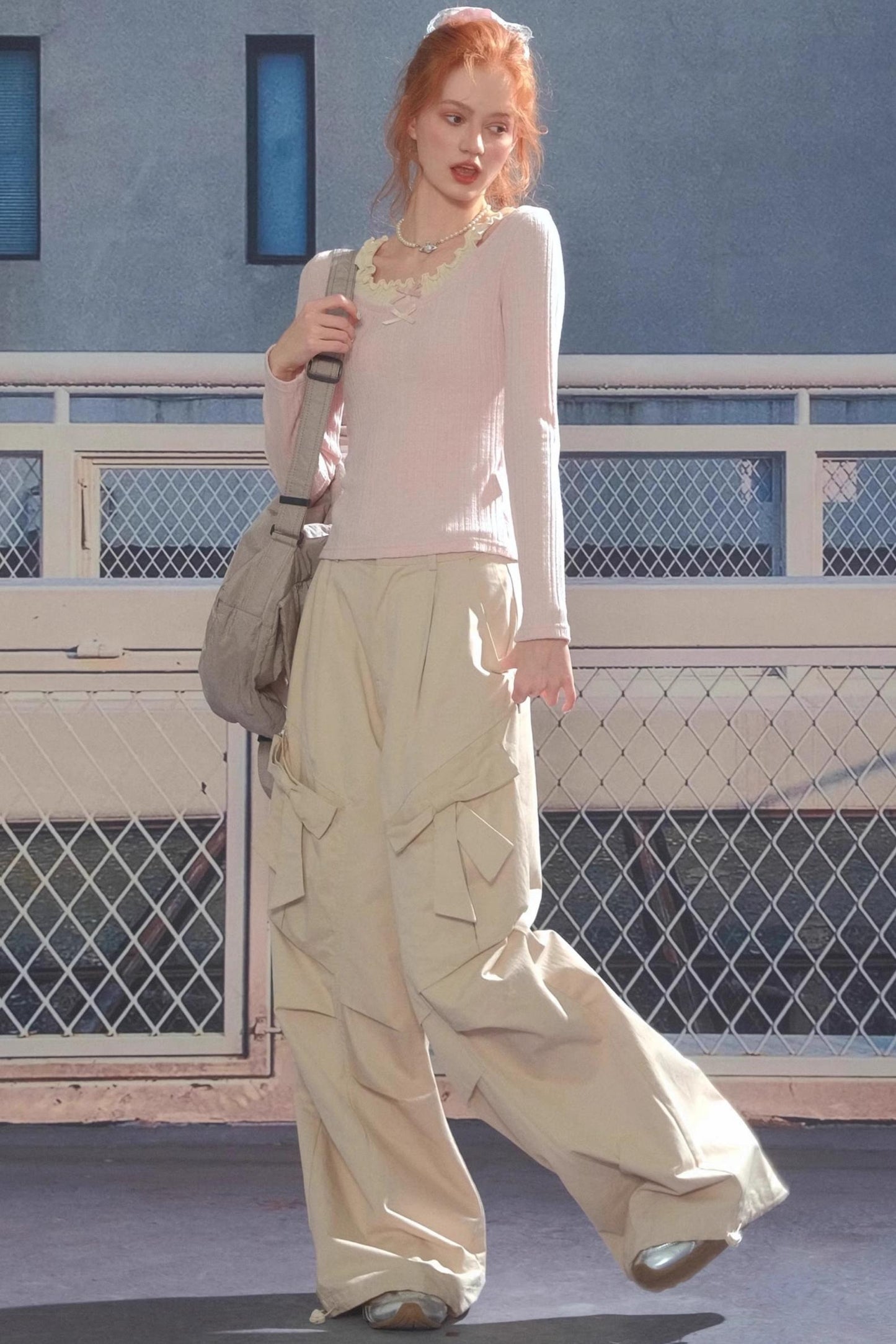 Fake Two Bow Halterneck Top