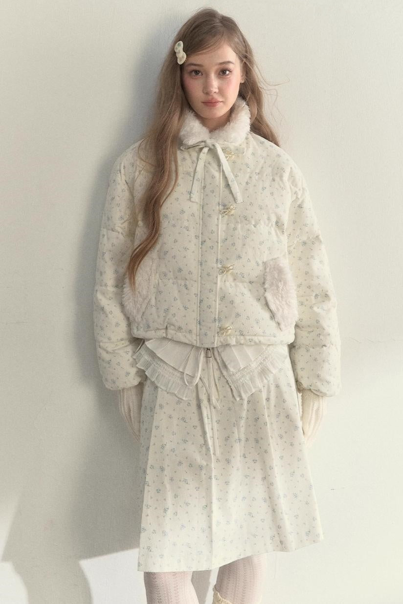 Floral Corduroy Pleated Jacket Set-Up