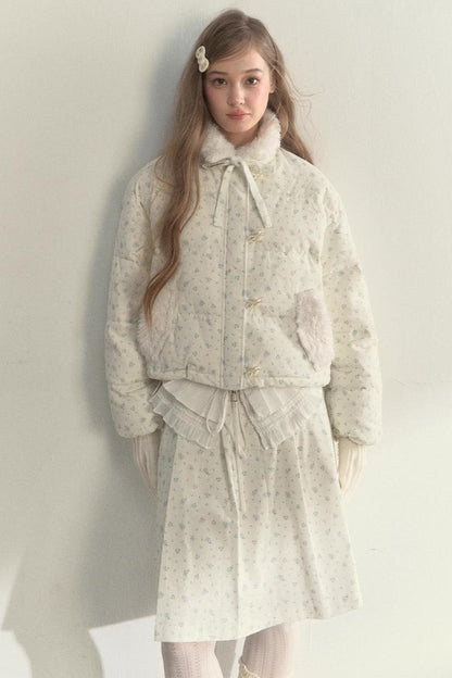 Floral Corduroy Pleated Jacket Set-Up