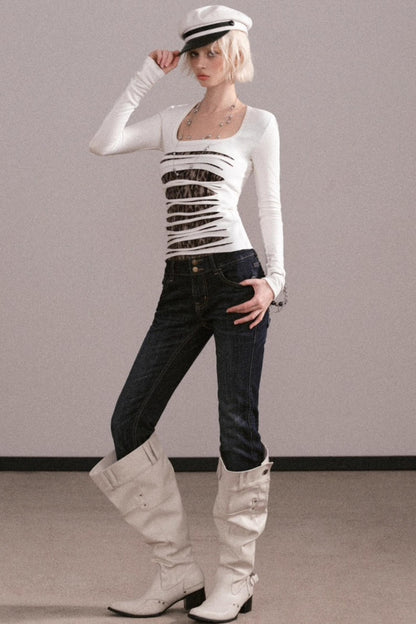 Slim-Fit Ripped Square-Neck Top