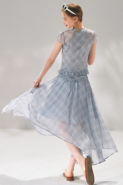 Completo a Due Pezzi Retro a Quadri in Chiffon