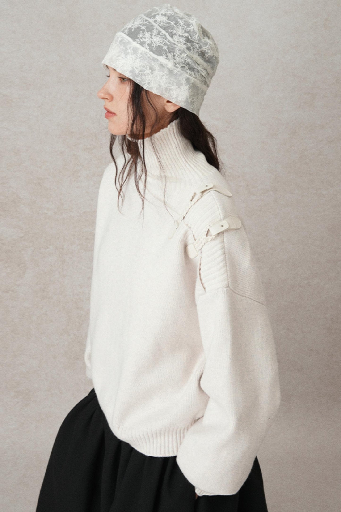 Hand-Woven Leather Loop Sweater