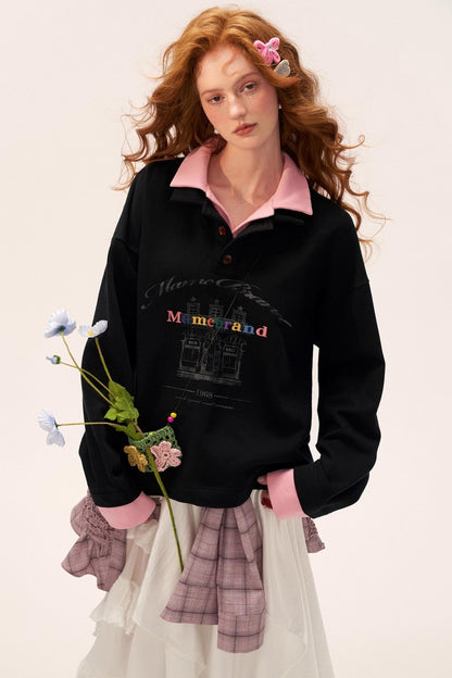 Button Lapel Polo Sweatshirt