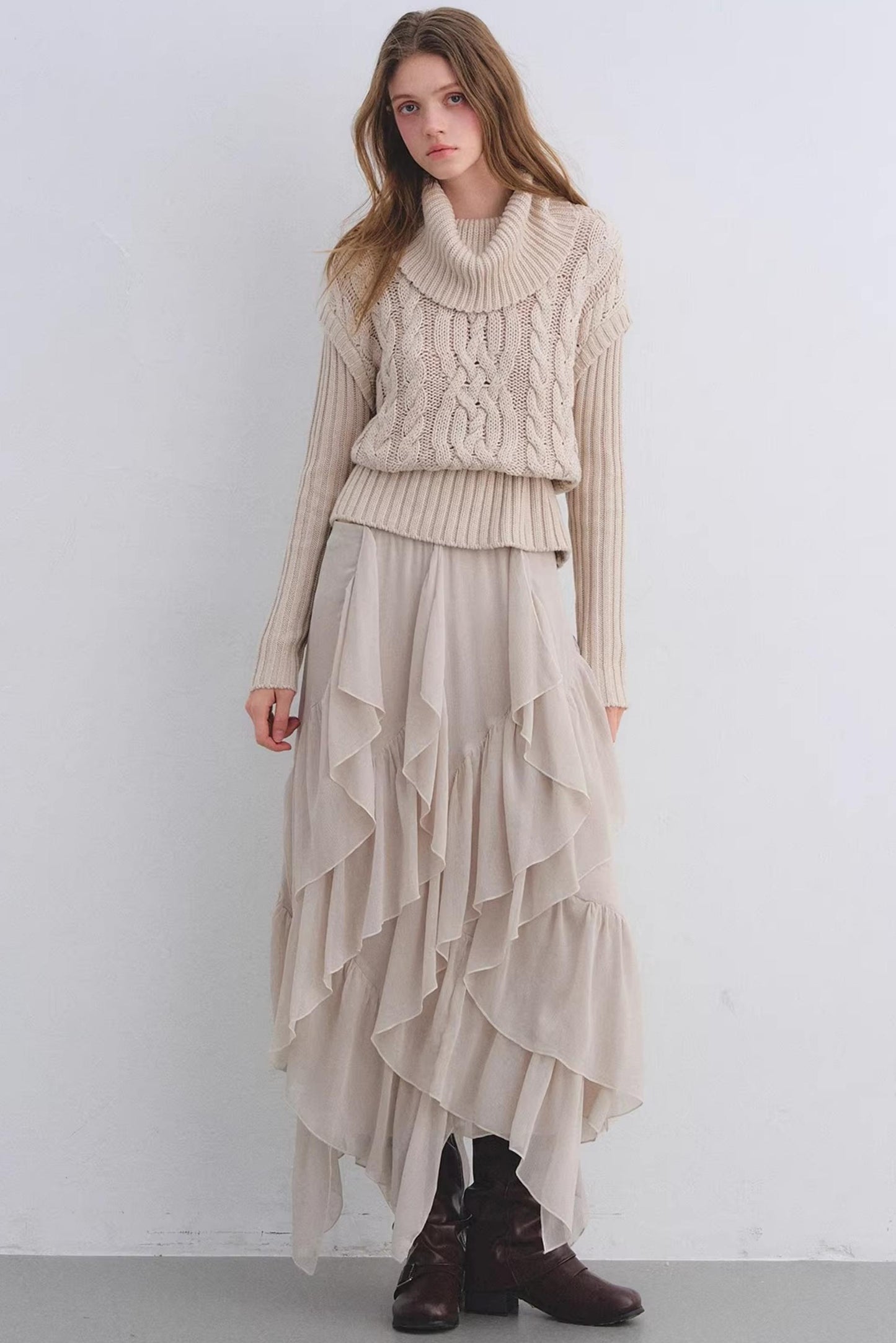 Elastic Chiffon Draping Skirt