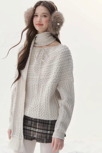 Vintage Twist Knit Off-Shoulder Sweater