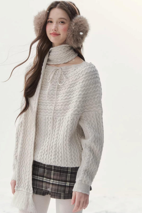 Vintage Twist Knit Off-Shoulder Sweater