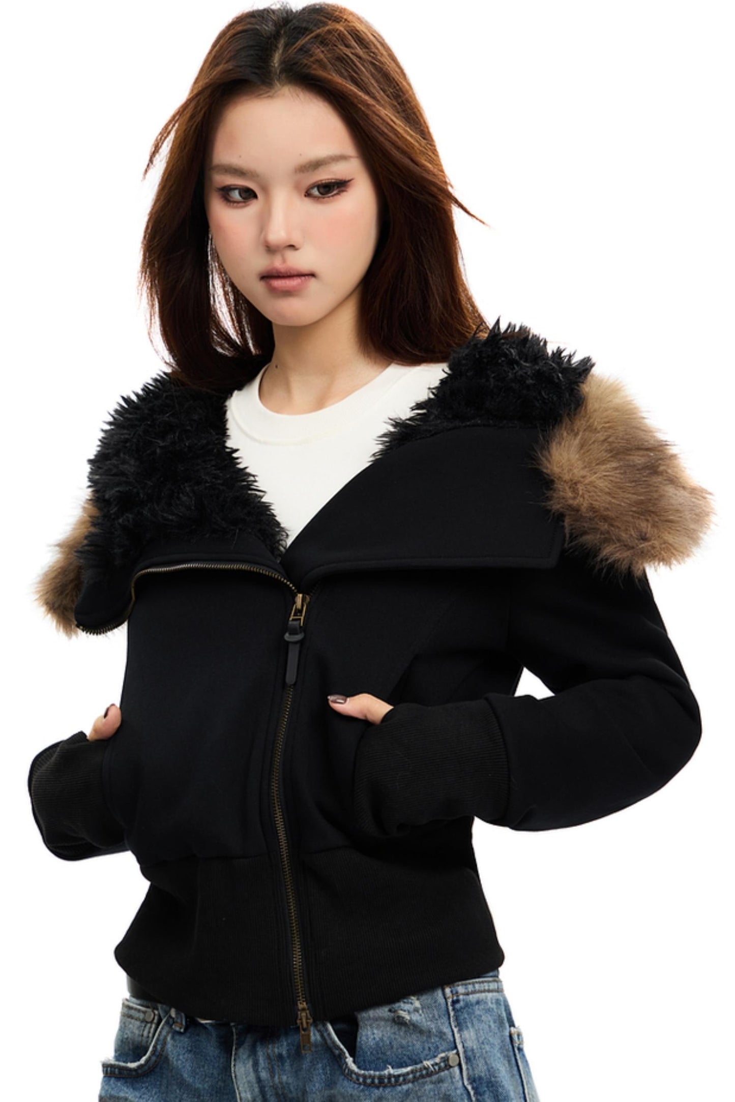 Cropped Slim Fit FURLAR COLLAR COTTON JACKET