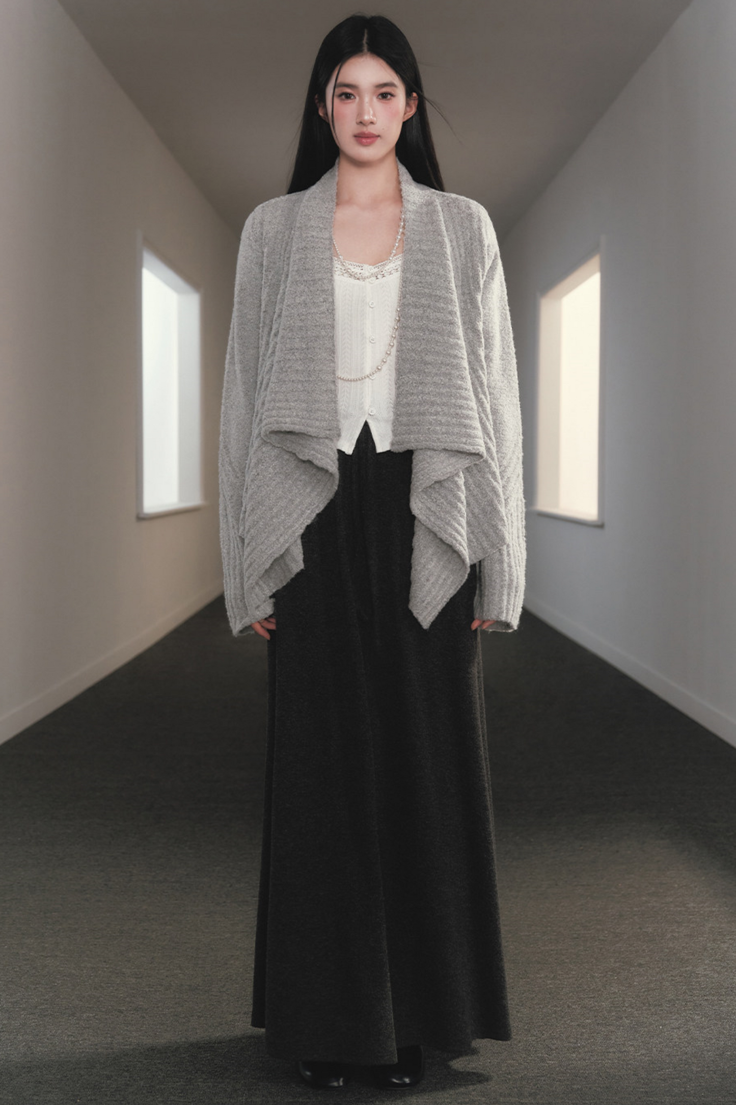 Irregular Lapel Knitted Cardigan