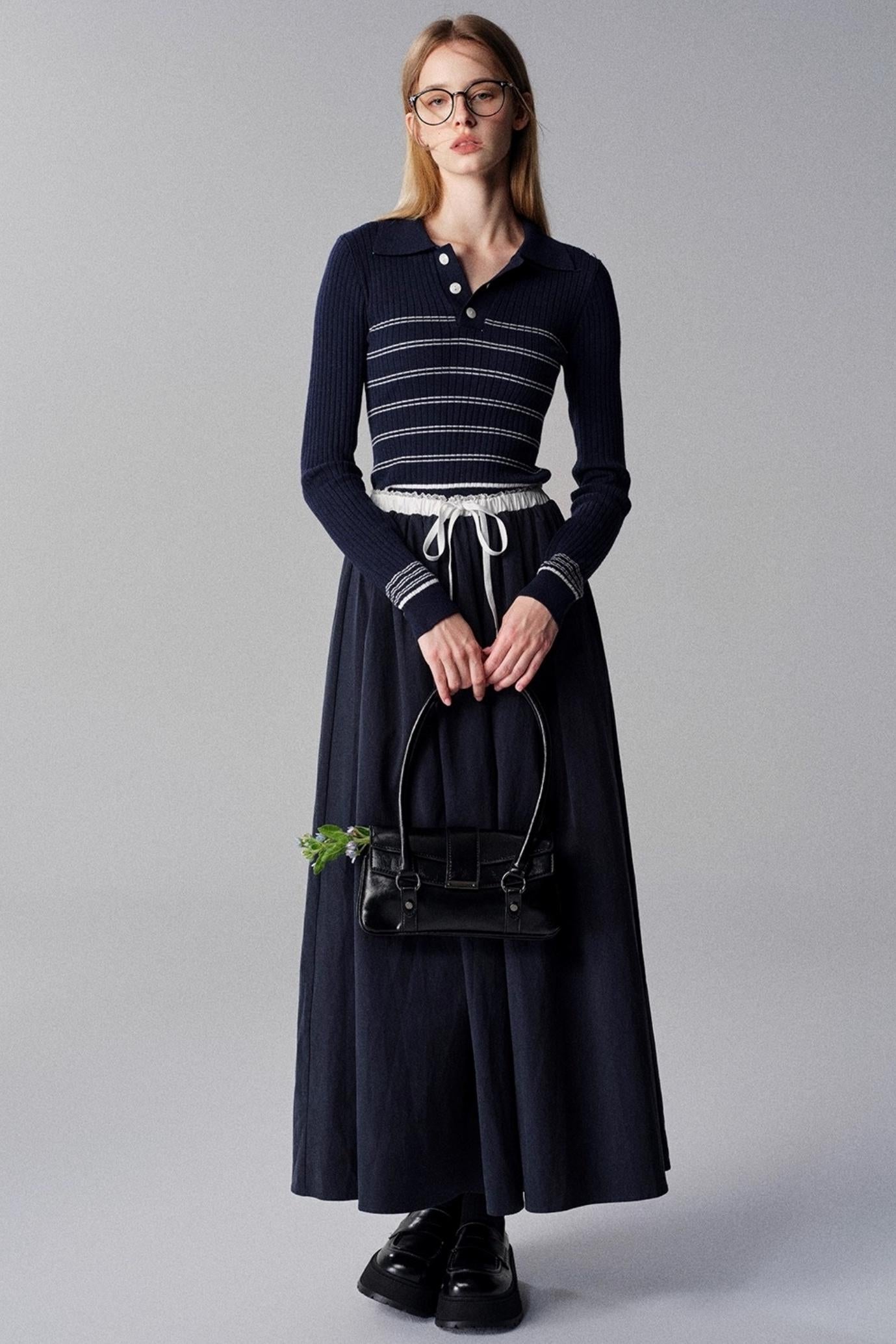 Morning Dew French Striped Long-Sleeved Top