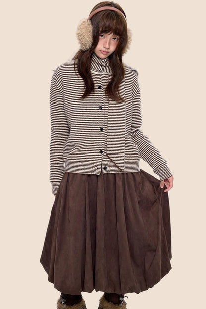 Lazy Striped Knit Cardigan Sweater