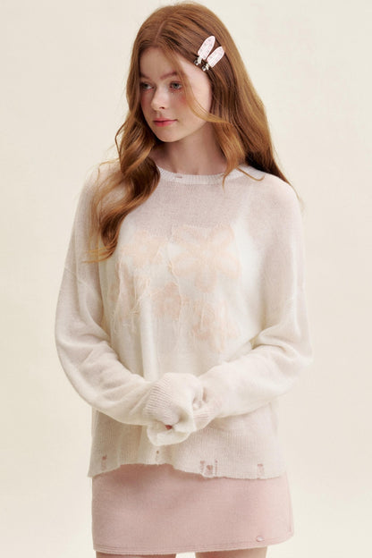 Colorful Mohair Floral Knit Sweater