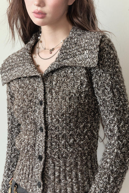 VIAPITTI beschnitten Design Revers gestrickte Strickjacke Jacke Frauen Herbst und Winter Stimmung mit Wolle Pullover