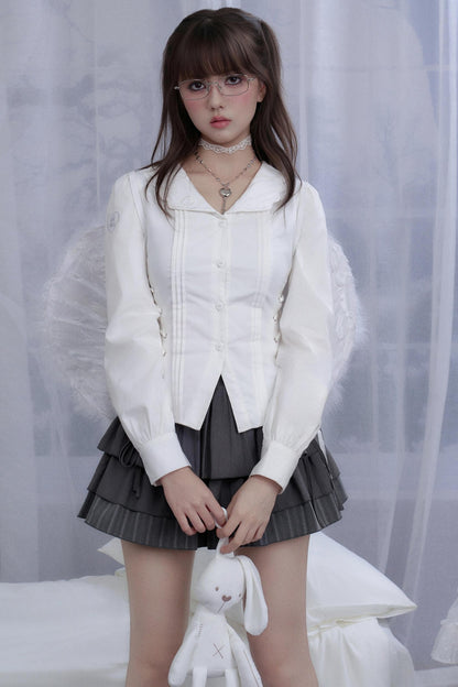 White Waist Lace Shirt Set-Up