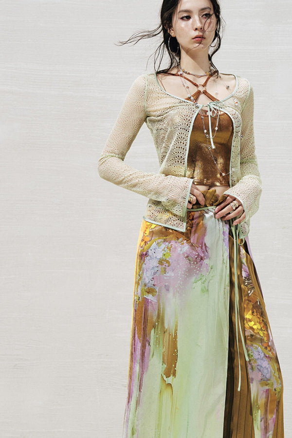 Lace Metallic Cardigan Set