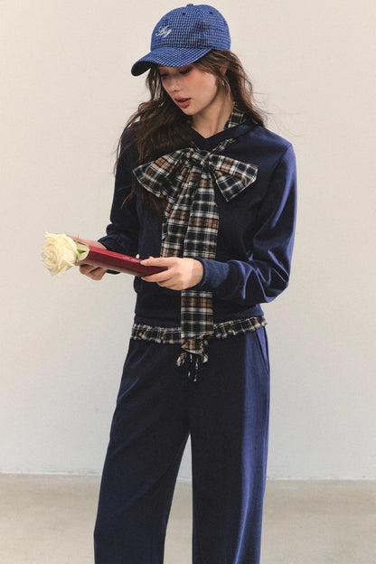 Plaid Sweatshirt Trousers Set-Up
