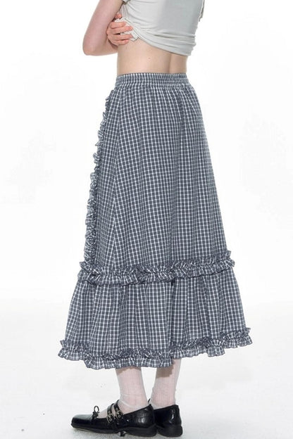 Original Slim Short Sleeve  Plaid Panelled Skirt Set-Up