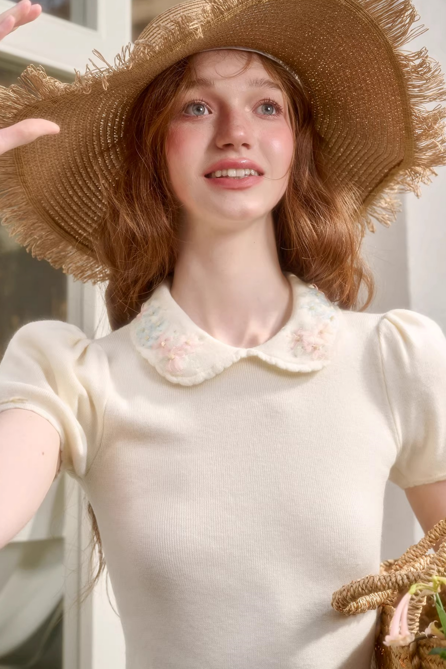 Frozen Flowers Wool Embroidery Top