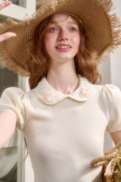 Frozen Flowers Wool Embroidery Top