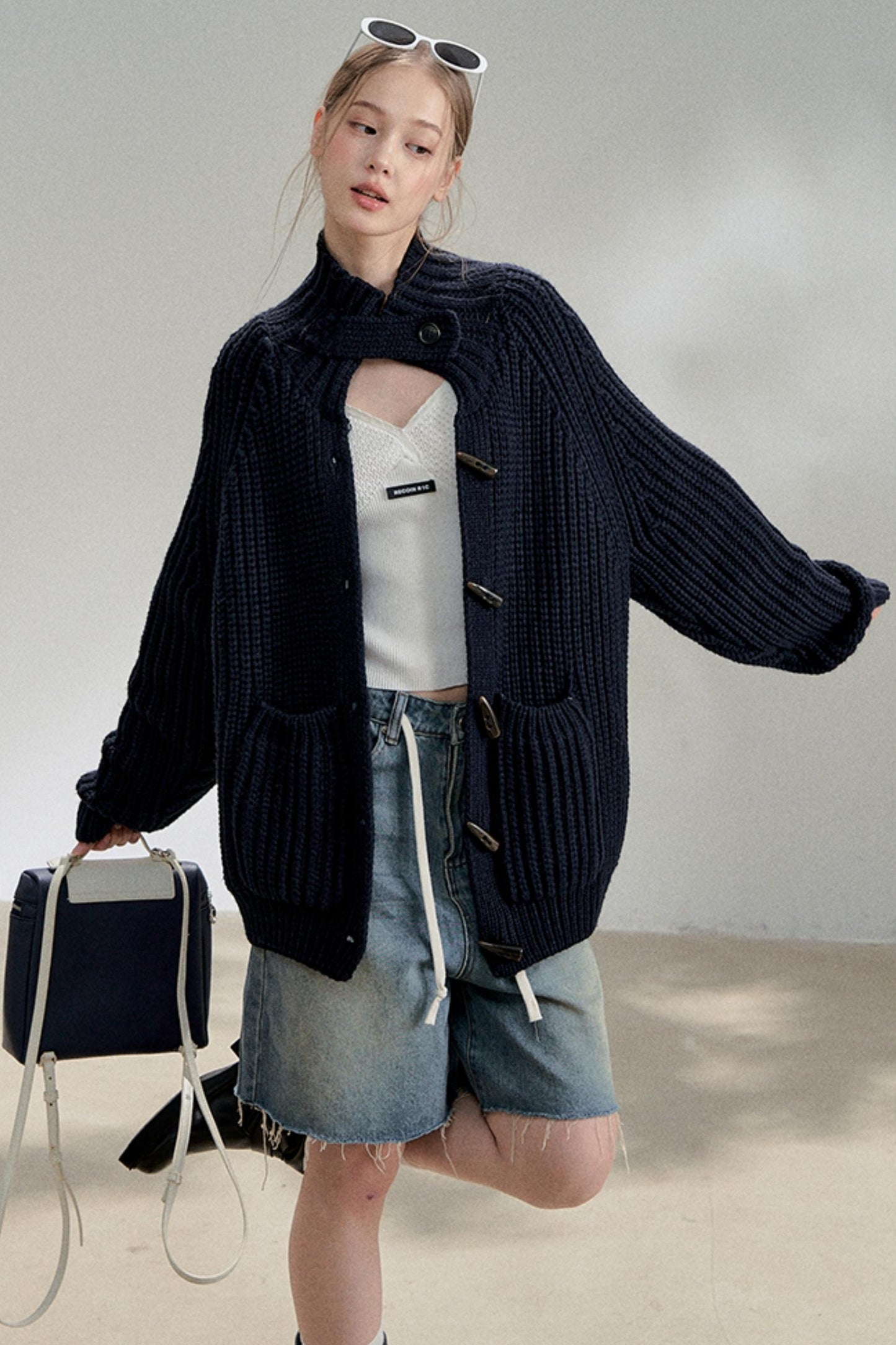 Lazy Black Knitted Cardigan