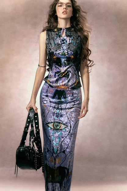 Tarot Velvet Fishtail Skirt Suit Set-Up