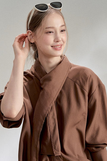 Yellow Lace-up Stand Collar Shirt