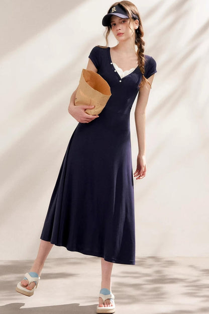 Slim Lace V-Neck A-Line Dress