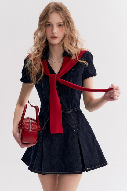 Lazy Cotton V-Neck Denim A-Line Dress