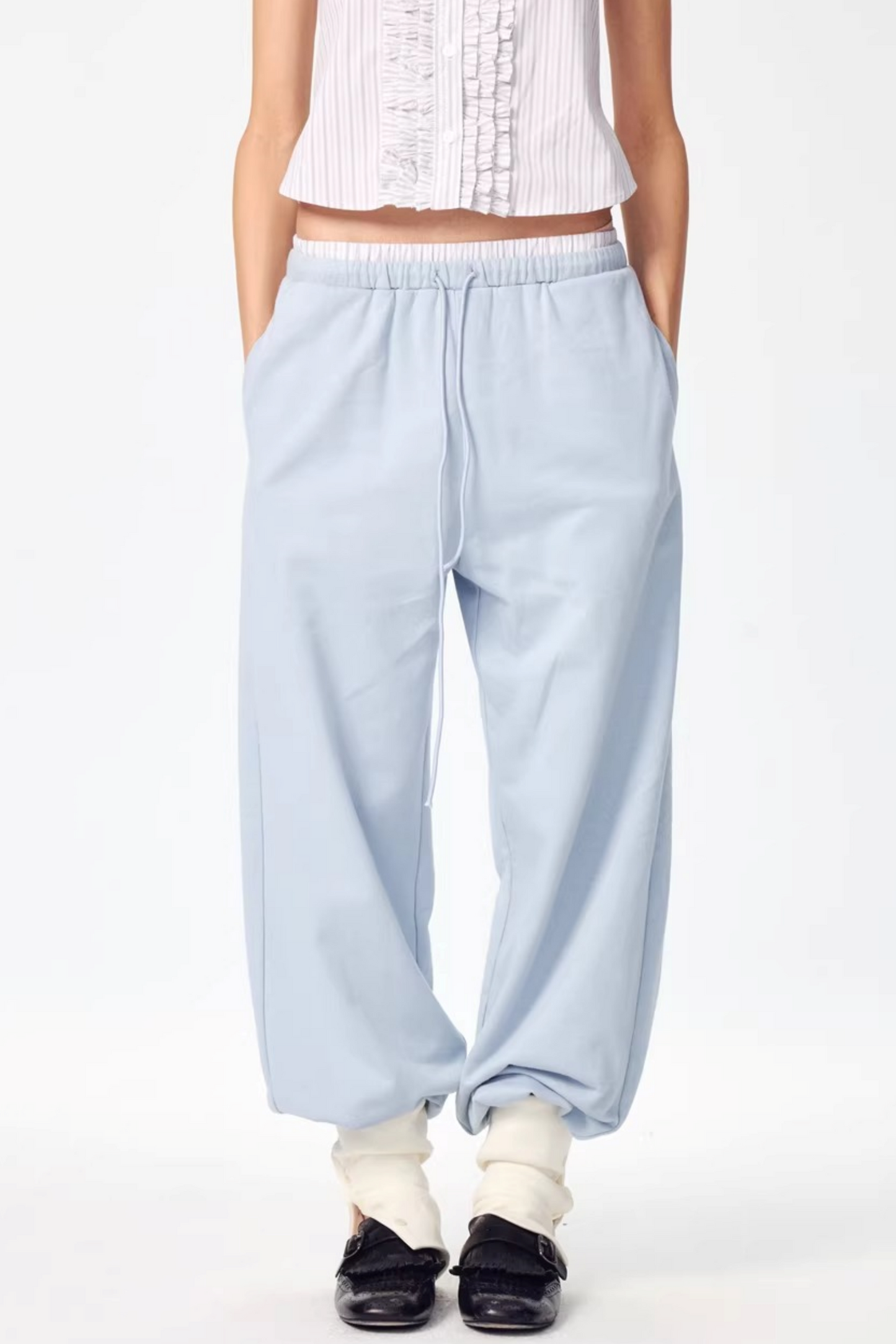 Patchwork Double Waistband Jogger Pants