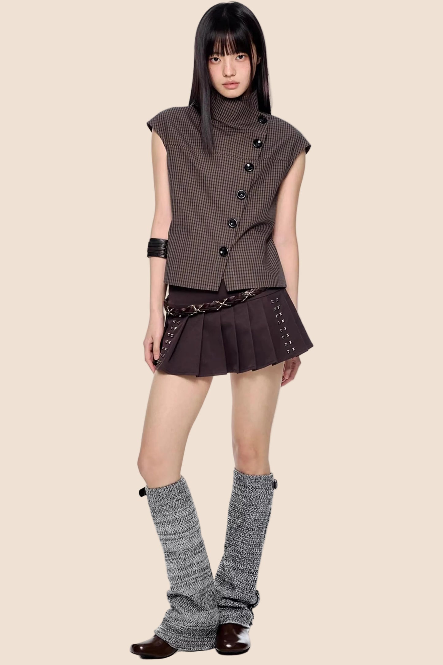 Rivet Pleated Retro Skirt