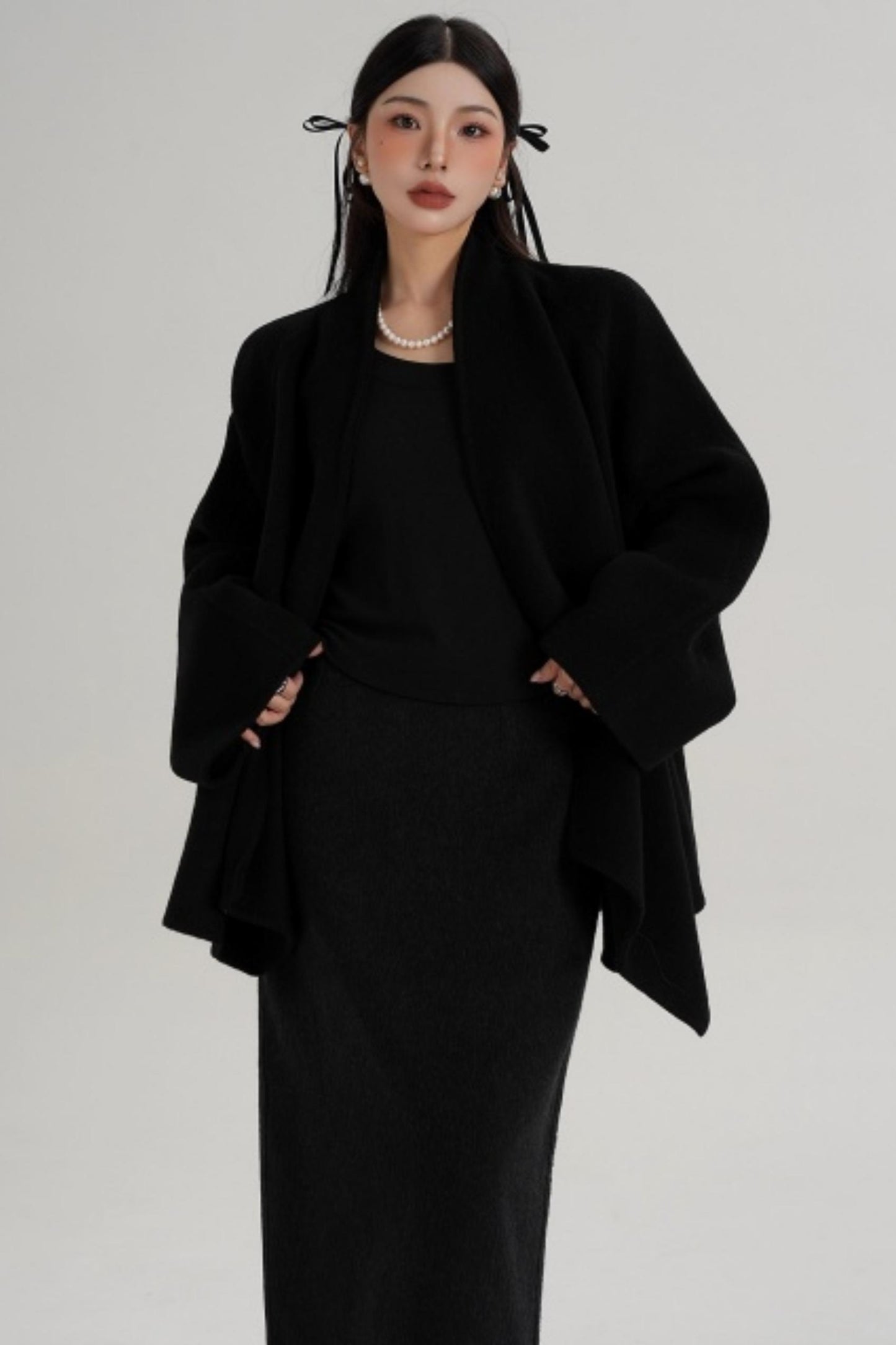 Elegant Lace-Up Woolen Coat