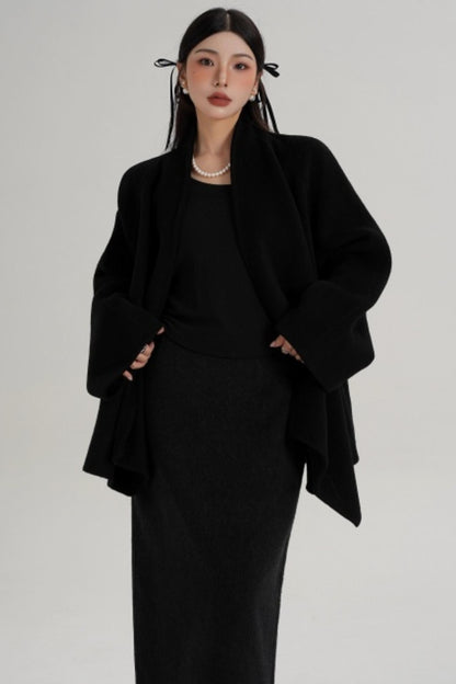 Elegant Lace-Up Woolen Coat