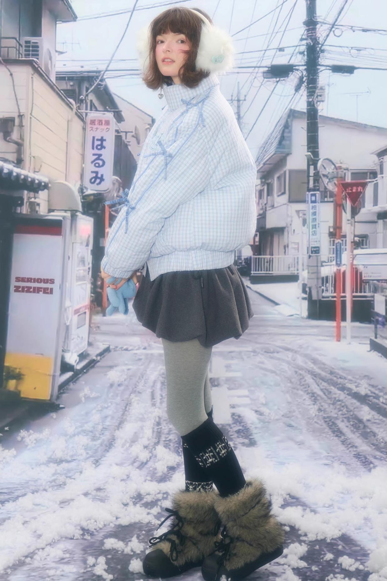 Blue Plaid Padded Jacket