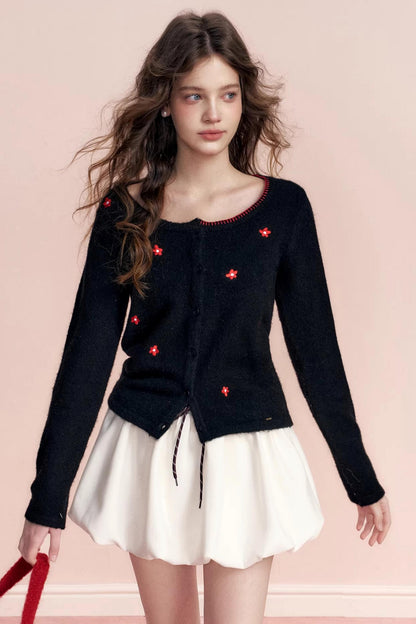 Color-Blocked Velvet Wool Cardigan