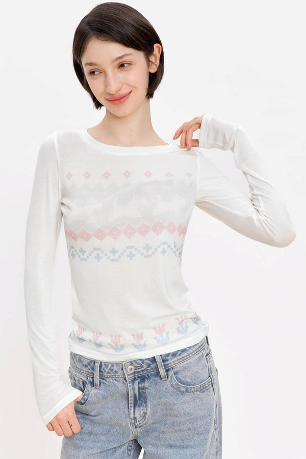 Fair Isle Wool Blend Long Sleeve Tee