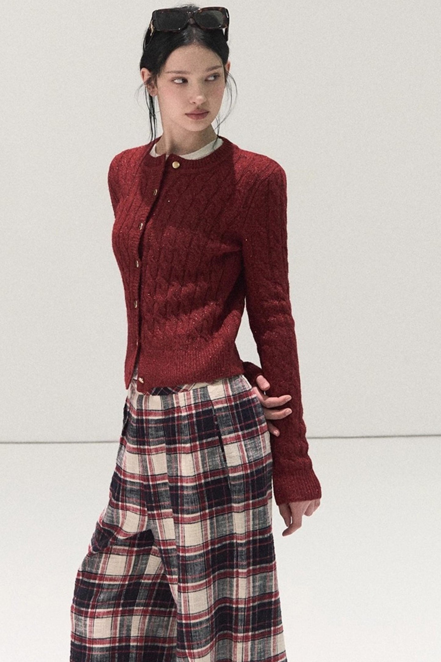 Pure Cotton Plaid Wide-Leg Pants