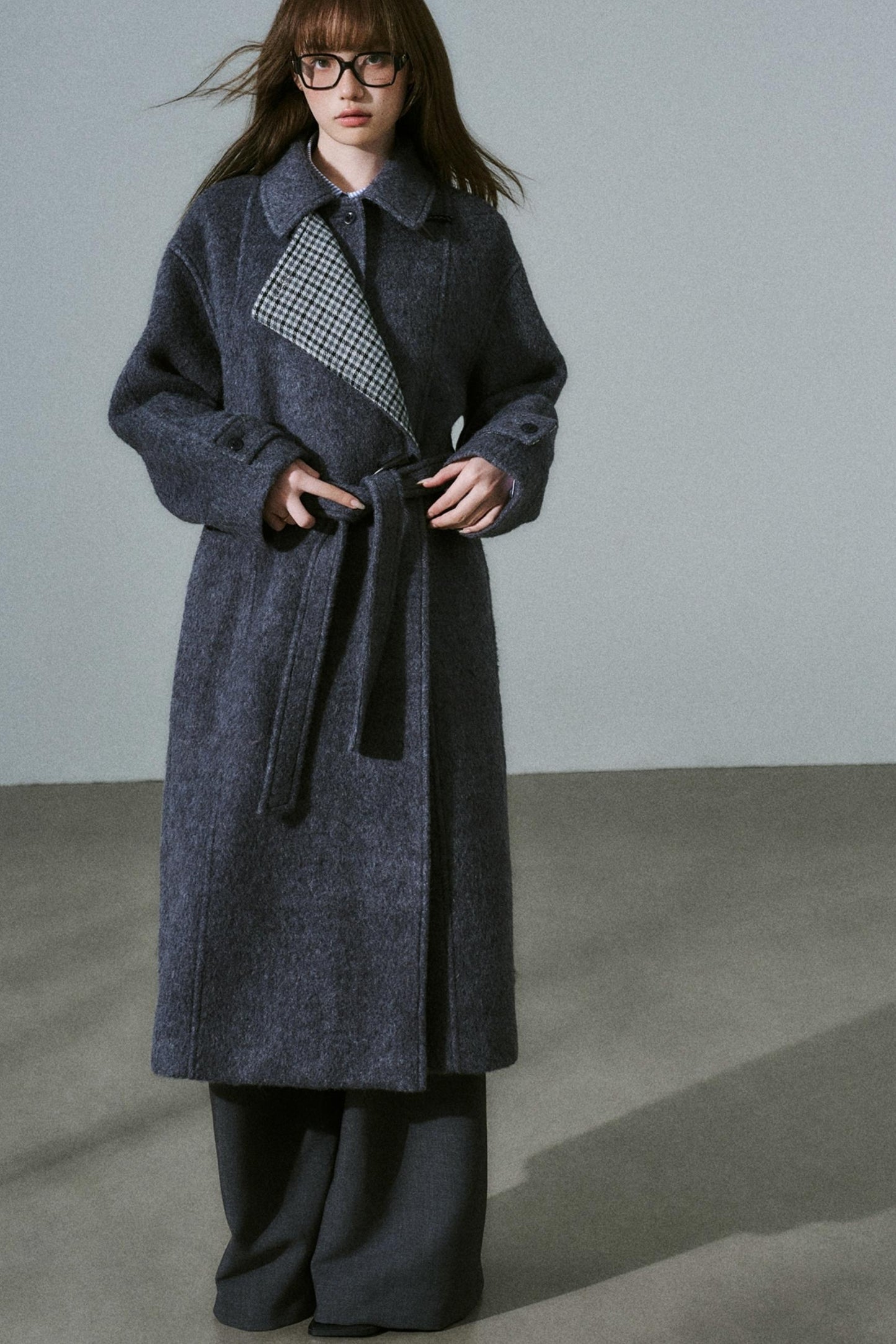 Wool Tweed Plaid Long Coat